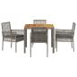 Preview: 5-teiliges Garten Esszimmer Set mit Kissen Grau Poly Rattan