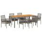 Preview: 7-teiliges Garten-Eßtisch-Set mit Kissen grau Poly-Rattan