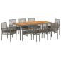 Preview: 9-teiliges Garten Essgruppe mit Kissen Grau Poly Rattan