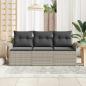 Preview: 3-teiliges Garten Sofa Set mit Kissen Hellgrau Poly Rattan