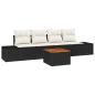 Preview: 5-teiliges Garten-Sofa-Set mit Kissen Schwarz Poly Rattan Akazie
