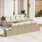 Preview: ARDEBO.de - 9-teiliges Garten Sofa Set mit Kissen in Beige aus Poly Rattan und Akazie