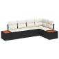 Preview: 5-teiliges Garten Sofa Set mit Kissen Schwarz Poly Rattan Akazie