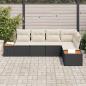 Preview: 5-teiliges Garten Sofa Set mit Kissen Schwarz Poly Rattan Akazie