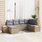 Preview: ARDEBO.de - 6-teiliges Garten Sofa Set mit Kissen Beige Poly Rattan Akazie