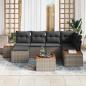 Preview: 7-teiliges Garten Sofa Set mit Kissen Grau Poly Rattan Akazie