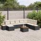 Preview: ARDEBO.de - 9-teiliges Garten Sofa Set mit Kissen Schwarz Poly Rattan Akazie