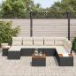 Preview: 9-teiliges Garten Sofa Set mit Kissen Schwarz Poly Rattan Akazie