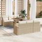 Preview: ARDEBO.de - 7-teiliges Garten Essgruppe mit Kissen Beige Poly Rattan Akazie
