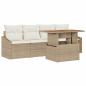Preview: 5-teiliges Garten Esstisch Set mit Kissen Beige Poly Rattan Akazie