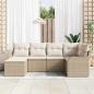 Preview: 6-teiliges Garten Sofa Set mit Kissen Beige Poly Rattan, 2-Sitzer Garten Sofa mit Stauraum & Kissen Beige Poly Rattan