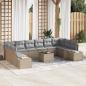 Preview: ARDEBO.de - 11-teiliges Garten Sofa Set mit Kissen Schwarz Poly Rattan