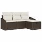 Preview: 4-teiliges Garten Sofa Set mit Kissen braunes Poly Rattan