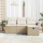 Preview: 4-teiliges Garten Sofa Set mit Kissen Beige Poly Rattan, 2-Sitzer Garten Sofa mit Stauraum & Kissen Beige Poly Rattan
