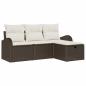 Preview: 4-teiliges Garten Sofa Set mit Kissen Braun Poly Rattan, 2-Sitzer Garten Sofa mit Stauraum & Kissen Braun Poly Rattan