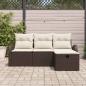 Preview: 4-teiliges Garten Sofa Set mit Kissen Braun Poly Rattan, 2-Sitzer Garten Sofa mit Stauraum & Kissen Braun Poly Rattan