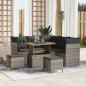 Preview: ARDEBO.de - 8-teiliges Garten-Sofa-Set mit Kissen Grau Poly Rattan Akazie, 3-teiliges Garten-Ess-Set mit Kissen Grau Poly Rattan Akazie