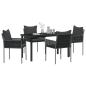 Preview: 5-teiliges Garten-Ess-Set mit Kissen Schwarz Poly-Rattan
