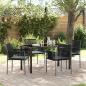 Preview: ARDEBO.de - 5-teiliges Garten-Essbereich-Set mit Kissen Schwarzes Poly-Rattan