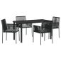 Preview: 5-teiliges Garten-Essbereich-Set mit Kissen Schwarzes Poly-Rattan