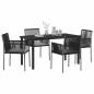 Preview: 5-teiliges Garten-Essbereich-Set mit Kissen Schwarzes Poly-Rattan