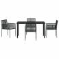 Preview: 5-teiliges Garten-Essbereich-Set mit Kissen Schwarzes Poly-Rattan