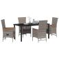 Preview: 5-teiliges Garten-Dining-Set mit Kissen Grau Poly-Rattan
