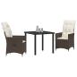 Preview: 3-teiliges Garten-Esszimmer-Set mit Kissen Braun Poly Rattan