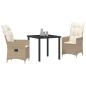 Preview: 3-teiliges Garten-Esszimmer-Set mit Kissen Beige Poly Rattan