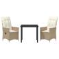 Preview: 3-teiliges Garten-Esszimmer-Set mit Kissen Beige Poly Rattan