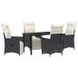 Preview: 5-teiliges Garten-Dining-Set mit Kissen in Schwarz aus Poly-Rattan
