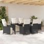 Preview: 7-teiliges Garten-Esszimmer Set mit Kissen Schwarz Poly-Rattan