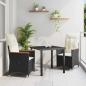 Preview: ARDEBO.de - 3-teiliges Garten-Ess-Set mit Kissen Schwarz Poly-Rattan