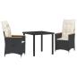 Preview: 3-teiliges Garten-Ess-Set mit Kissen Schwarz Poly-Rattan