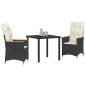 Preview: 3-teiliges Garten-Ess-Set mit Kissen Schwarz Poly-Rattan