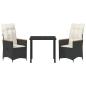 Preview: 3-teiliges Garten-Ess-Set mit Kissen Schwarz Poly-Rattan