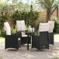 Preview: ARDEBO.de - 5-teiliges Garten-Esstisch-Set mit Kissen Schwarz Poly-Rattan