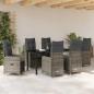 Preview: 7-teiliges Garten-Dining-Set mit Kissen in grauem Poly-Rattan