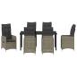 Preview: 7-teiliges Garten-Dining-Set mit Kissen in grauem Poly-Rattan
