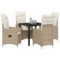 Preview: 5-teiliges Garten-Esszimmer-Set mit Kissen Beige Poly Rattan