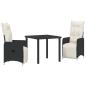 Preview: 3-teiliges Garten-Dining-Set mit Kissen Schwarz Poly-Rattan