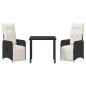 Preview: 3-teiliges Garten-Dining-Set mit Kissen Schwarz Poly-Rattan
