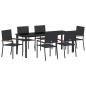 Preview: ARDEBO.de - 7-teiliges Garten Essset Schwarz Poly-Rattan