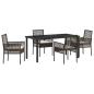 Preview: 5-teiliges Garten Esstischset mit Kissen Braun Poly Rattan