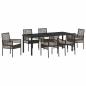 Preview: 7-teilige Garten Essgruppe mit Kissen Braunes Poly Rattan