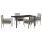 Preview: 5-teiliges Garten-Dining-Set mit Kissen Grau Poly-Rattan
