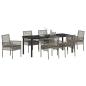 Preview: ARDEBO.de - 7-teiliges Garten-Essset mit Kissen Grau Poly Rattan