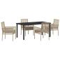 Preview: 5-teiliges Garten Essset mit Kissen Beige Poly Rattan