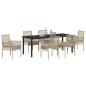 Preview: 7-teiliges Garten Esszimmer Set mit Kissen Beige Poly Rattan