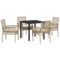 Preview: 5-teiliges Garten Esszimmerset mit Kissen in Beige aus Poly Rattan